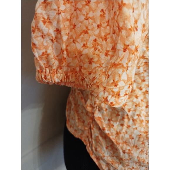 NWT H&M Women's Blouse Short Sleeve Orange Florals US Size L - Picture 4 of 10